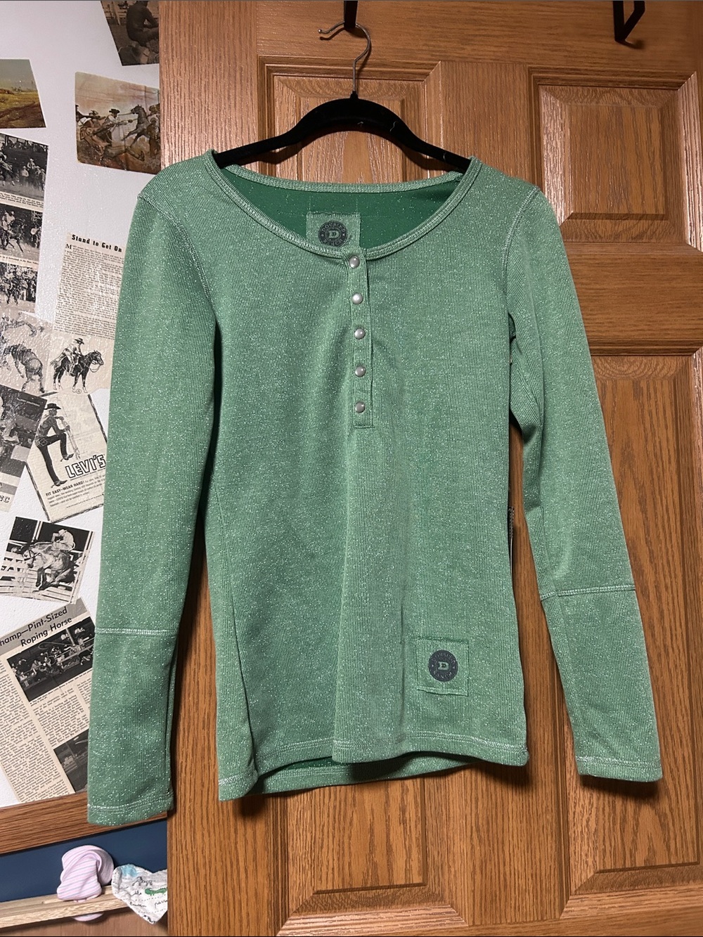 Double D Ranch Green Sparkle Long-Sleeve Henley